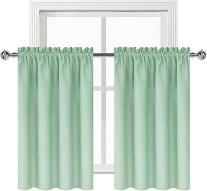 DWCN Thermal Short Blackout Curtains for Bedroom/Kitchen, Energy Saving Room Darkening Curtains for Nursery/Bedroom/Kitchen(W42 x L36 inch，Light Green, Set of 2 Panels, Top of Rod Pocket)