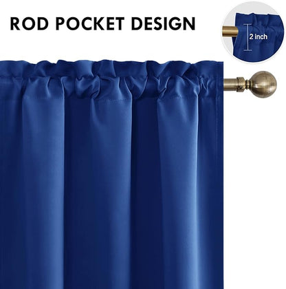 DWCN Blackout Curtains Room Darkening Thermal Insulated Bedroom Curtains Window Curtain Panels, 42 x 54 inches Long, Set of 2 Classic Blue Rod Pocket Drapes