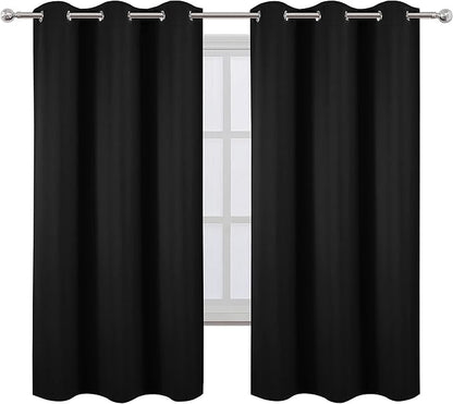LEMOMO Blackout Curtains 42 x 63 inch/Black Curtains Set of 2 Panels/Thermal Insulated Room Darkening Bedroom Curtains