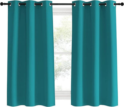 NICETOWN Room Darkening Curtains 60 inch Length 2 Panels, Peacock Teal, 2 Pieces, W42, Thermal Insulated Grommet Blackout Curtains for Modern Casual Elegant Bedroom Kids Room Theme Decoration