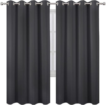 LEMOMO Blackout Curtains 66 x 72 Inch Long Dark Grey Curtains Set of 2 Panels Room Darkening Curtains for Bedroom and Living Room