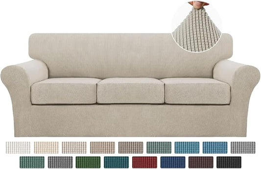 Turquoize 4 Piece Sofa Covers for 3 Cushion Couch Sofa Slipcover Soft Couch Cover for Dogs-Washable Sofa Furniture Covers with 3 Individual Cushion Covers (3 Cushion Sofa, Island Fossi)