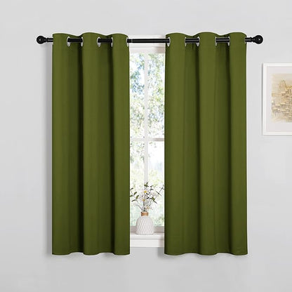 NICETOWN Christmas Bedroom Curtain Panels Blackout Draperies, Holiday Christmas Decor Thermal Insulated Solid Grommet Blackout Curtains/Drapes (One Pair, 34 by 45-inch, Olive Green)