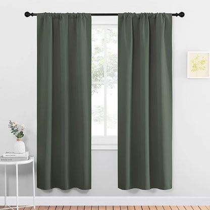 NICETOWN Bedroom Curtains Blackout Draperies - All Season Thermal Insulated Solid Rod Pocket Top Blackout Curtains/Drapes for Kid's Room (Dark Mallard, 1 Pair, 34 x 72 Inch)