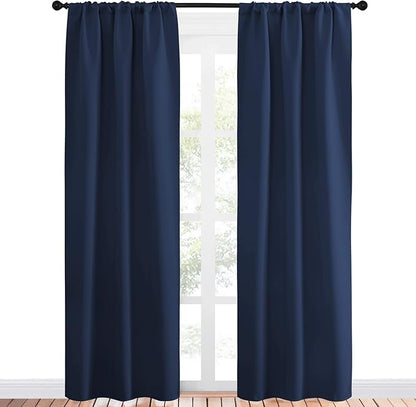 NICETOWN Blackout Curtains for Living Curtains, Home Decorations Thermal Insulated Solid Pole Top Blackout Drapes for Living Room (Navy, 1 Pair, 34-inch W x 84-inch L)