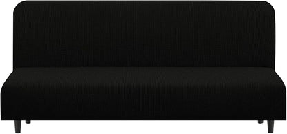 U-NICE HOME Stretch Futon Cover Armless Bed Slipcover - Soft Jacquard Fabric Washable for Pet Friendly, Black
