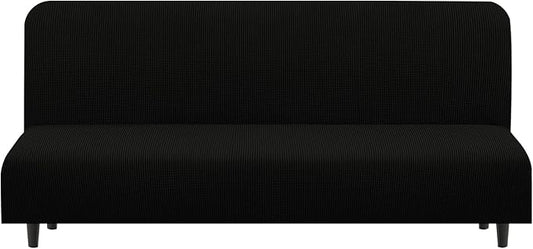 U-NICE HOME Stretch Futon Cover Armless Bed Slipcover - Soft Jacquard Fabric Washable for Pet Friendly, Black