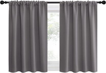 NICETOWN Short Curtains, Grey Window Curtains for Bedroom, Home Decoration Thermal Insulated Rod Pocket Blackout Blinds & Drapes for Small Windows (Gray, 2 Panels, W42 x L36 -Inch)