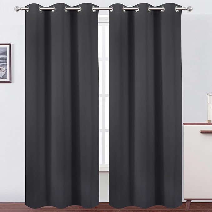 LEMOMO Dark Grey Thermal Blackout Curtains/38 x 84 Inch/Set of 2 Panels Room Darkening Curtains for Bedroom
