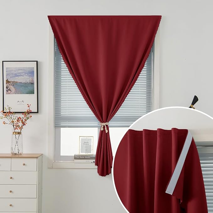 Self Adhesive Curtains, Stick Curtain Blackout Shades Window Cover Curtains for Living Room No Drilling, 47" W X 96" L, Burgundy, 1 Panel