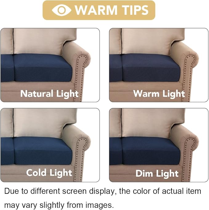 H.VERSAILTEX Super Stretch Individual Seat Cushion Covers - 2 Piece Large Sofa Cushion Covers, Navy, Thick Jacquard Textured Twill Fabric Sets