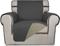 PureFit Reversible Quilted Sofa Cover, Water Resistant Slipcover Furniture Protector, Washable Couch Cover with Non Slip and Elastic Straps for Kids, Dogs, Pets (Chair, Dark Gray/Beige)