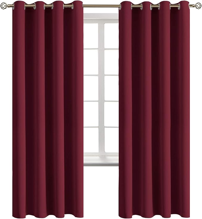 BGment Blackout Curtains for Bedroom - Grommet Thermal Insulated Room Darkening Curtains for Living Room, Set of 2 Panels (52 x 72 Inch, Burgundy)