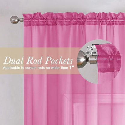 Lecloud Hot Pink Sheer Curtains for Bedroom 84 Inches Long 2 Panels, Light Filtering Voile Rod Pockets Window Curtains for Living Room, Rustic Farmhouse Decor Drapes, Each Panel 42" W x 84" L