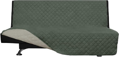 Easy-Going Futon Sofa Slipcover Reversible Sofa Cover Armless Cover Furniture Protector Couch Cover Water Resistant Pets, Kids, Children, Dog, Cat Greyish Green/Beige