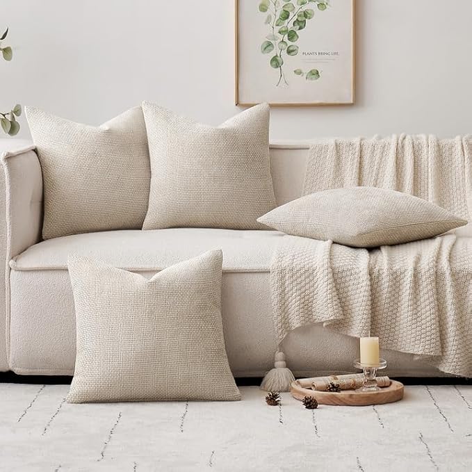 MIULEE Pack of 4 Couch Throw Pillow Covers 16x16 Inch Cream Soft Decorative Chenille Pillow Covers Farmhouse Accent Cushion Covers for Boho Spring Home Decor Sofa Bedroom Living Room