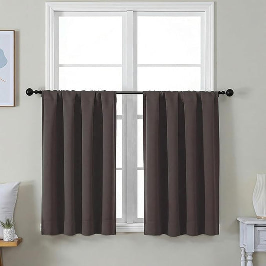Simplebrand Ava Chocolate Short 36 Inches Blackout Curtain 2 Panels Set, Half Window Rod Pocket Privacy Curtain Tiers for Kitchen, Curtains Blackout for Bathroom Shades, W40 x L36 Inch, Chocolate