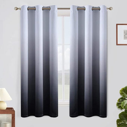 SimpleHome Ombre Curtains 42 x 63 Inch for Bedroom 2 Panels, Gradient Grey White to Black Light Blocking Thermal Insulated Grommet Room Darkening Window Curtain/Drapes for Living Room