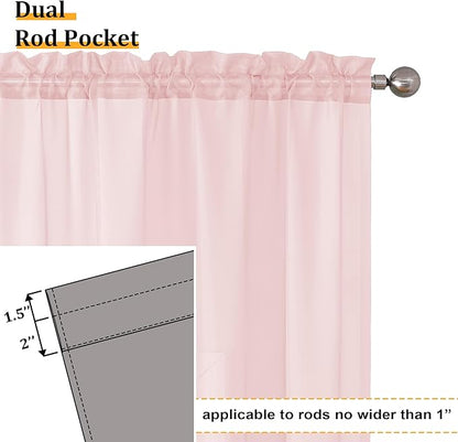 Aiyufeng Blush Pink Sheer Curtains 63 Inch Length 2 Panels Set, Light Filtering Airy Rod Pocket Light Pink Window Curtain Treatment Drapes for Kitchen Bedroom Living, Each 40Wx63L Inches