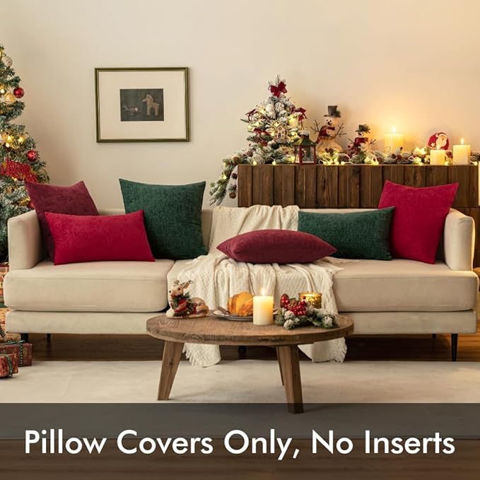 MIULEE Pack of 2 Green Throw Pillow Covers 16x16 Inch Soft Chenille Pillow Covers for Sofa Living Room Couch Solid Dyed Cases