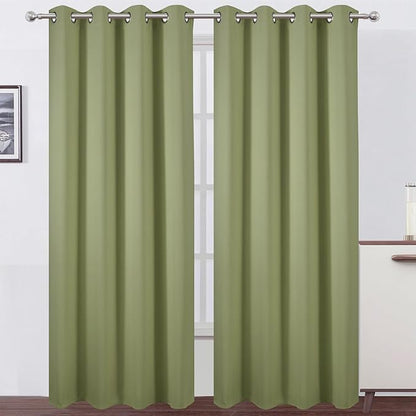 LEMOMO Blackout Curtains 52 x 84 inches Long Sage Green Curtains Set of 2 Panels Thermal Insulated Room Darkening Curtains for Bedroom