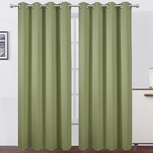 LEMOMO Blackout Curtains 52 x 84 inches Long Sage Green Curtains Set of 2 Panels Thermal Insulated Room Darkening Curtains for Bedroom