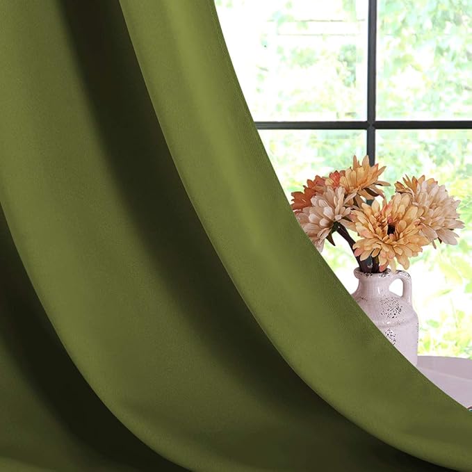 NICETOWN Window Curtain Panels, Thermal Insulated Solid Grommet Blackout Draperies/Drapes for Christmas Decoration (1 Pair, 70 by 84-inch, Olive Green)
