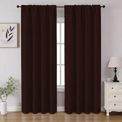 CUCRAF Blackout Curtains 84 inch Length 2 Panels Set, Rod Pocket Room Darkening Drapes for Bedroom Living Room, Insulated Thermal Light Blocking Window Curtain (W52 x L84 Inch, Chocolate)