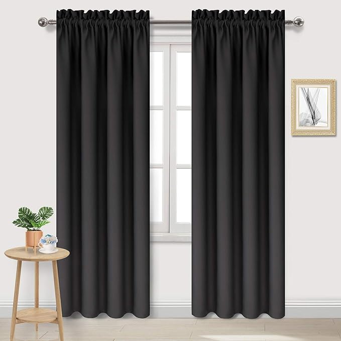 DWCN Blackout Curtains for Bedroom – Thermal Insulated Energy Saving Drapes for Living Room, Black, W 38 x L 84 Inch, Set of 2 Rod Pocket Curtain Panels