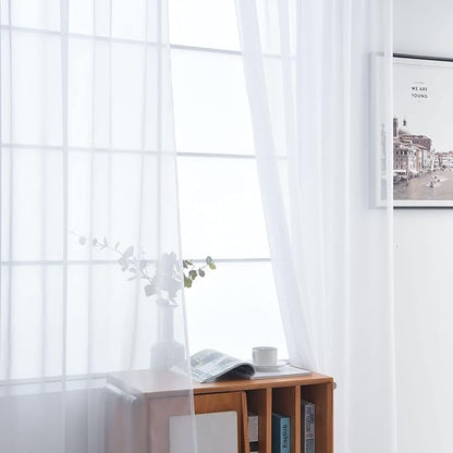 SpaceDresser Sheer White Curtains 4 Panels Rod Pocket Semi-Sheer Curtain 108 Inches Long Light Filtering Voile Window Drapes for Bedroom Living Room Kitchen, Each 52W x 108L