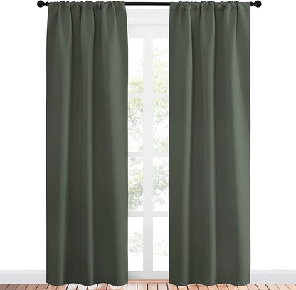 NICETOWN Bedroom Curtains Blackout Draperies - All Season Thermal Insulated Solid Rod Pocket Top Blackout Curtains/Drapes for Kid's Room (Dark Mallard, 1 Pair, 34 x 84 Inch)