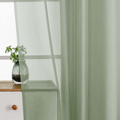 Sage Green Sheer Curtains Tier 30 Inches Length 2 Panels, Light Filtering Lightweight Soft Window Treatments Drapes, Cute Elegant Cafe Curtains for Nursery, Dual Rod Pocket, 2x42Wx30L Inches