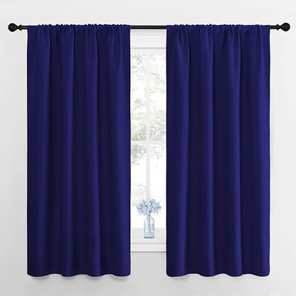 NICETOWN Kitchen Curtains, Short Blackout Drapes, Navy Blue, 34 in x 45 in (W x L), Set of 2, Thermal Insulated Rod Pocket Window Treatment Draperies for Nursery