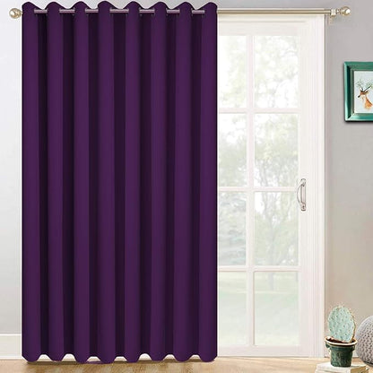 Yakamok Extra Wide Blackout Curtain for Sliding Glass Door, Grommet Thermal Insulated Room Divider Curtain 100W x 84L inch, Room Darkening Patio Curtain,8.3ft Wide x 7ft Tall, 1 Panel,Purple