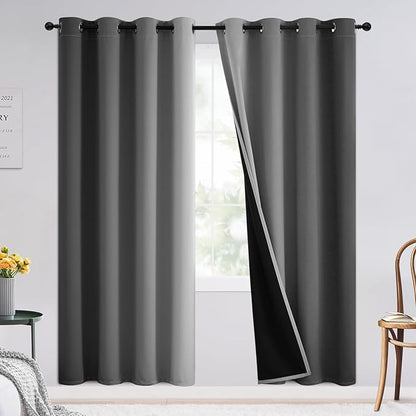 SimpleHome Grey and Greyish White Blackout Curtains for Bedroom 72 Inches Long, Room Darkening Grommet Curtains for Living Room,Thermal Insulated Ombre Drapes,2 Panels, 52x72 inches Length