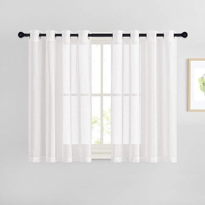 NICETOWN White Flax Linen Sheer Bedroom Curtains Grommet, Decorative Window Treatment Draperies Privacy with Light Through for Kitchen/Nursery/Bathroom,W52 x L54, Sold as 2 Panels
