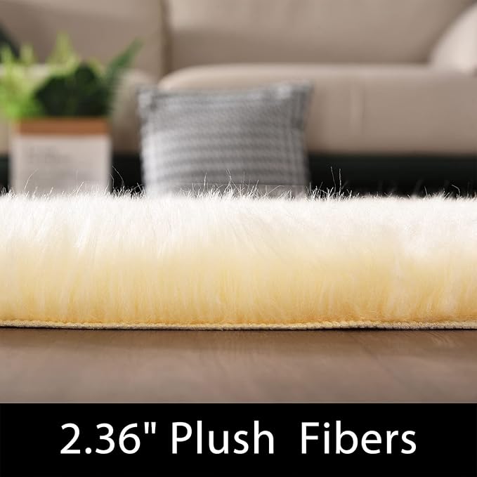 Latepis Yellow Circle Rug Faux Sheepskin Fur Round Rugs 4ft Washable Cute Plush Shaggy Rug for Bedroom Living Room Rugs for Sofa Floor Luxury Home Decor