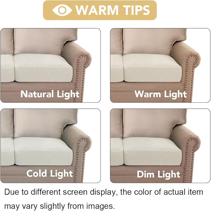 H.VERSAILTEX Super Stretch Individual Seat Cushion Covers - Sofa Couch Cushion Slipcover Sets - Thick Jacquard Textured Twill Fabric - Large (2 Piece, Ivory)