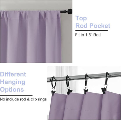 Simplebrand Ava Lilac Blackout Curtains for Bedroom 84 Inch Length 2 Panels Set, Solid Thermal Insulated Privacy Living Room Window Treatment Curtains Blackout Drapes, W50 x L84 Inch, Lilac