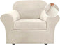 H.VERSAILTEX Rich Velvet Stretch 2 Piece Cover Chair Slipcover Sofa Cover Furniture Protector Couch Soft with Elastic Bottom Chair Couch Cover with Arms Width Up to 49 Inch(Chair, Ivory)