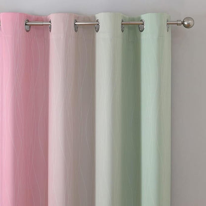 Estelar Textiler Ombre Sage Green and Pink Blackout Curtains for Living Room, Thermal Insulated Full Room Darkening Grommet Gradient Blackout Drapes for Bedroom, 52Wx72L, One Pair