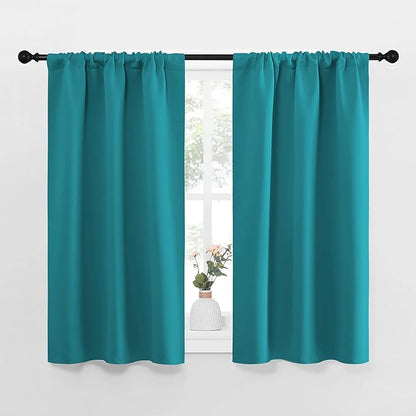 NICETOWN Peacock Blue Blackout Curtains Panels for Window, Thermal Insulated Rod Pocket Blackout Drapes/Draperies for Living Room (2 Panels, W34 x L45 inches)