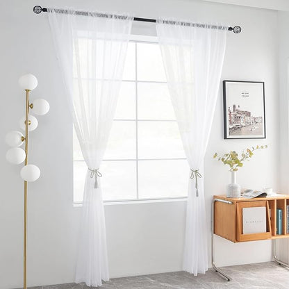 youleyar Solid Sheer Rod Pocket Curtain Voile Draperies 2 Panels White Beige Black Grey Coffee 70 Inch Width 108 Inch Long 1 Pair for Kitchen Bedroom Children Living Room Yard(White,70Wｘ108L)