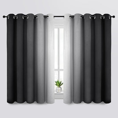 SimpleHome Ombre Room Darkening Curtains for Bedroom, Gradient Black to Grey White Light Blocking Thermal Insulated Grommet Window Curtain/Drapes for Living Room,2 Panels, 70x63 inches Length