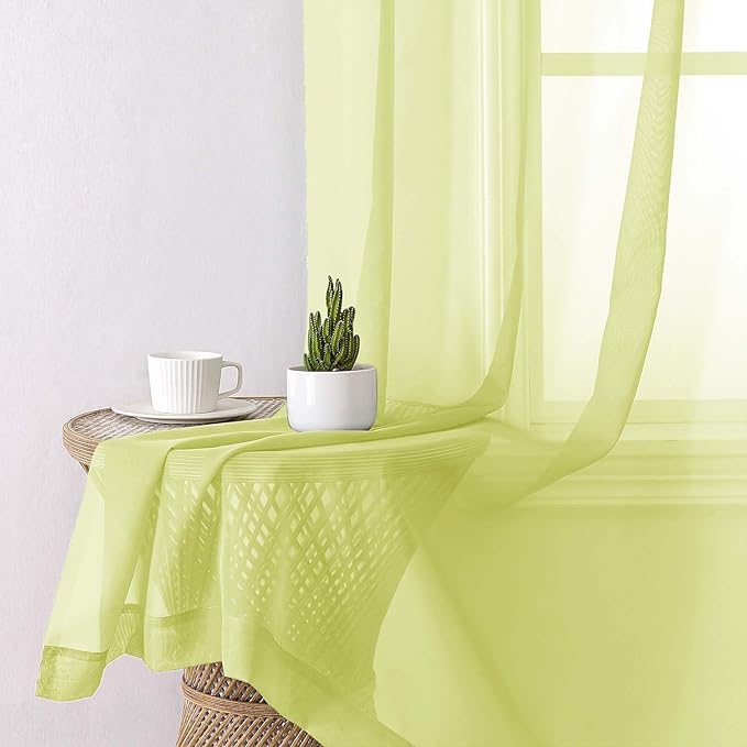 Lecloud Lemon Sheer Curtains 78 Inches Long 2 Panels, Solid Voile Dual Rod Pockets Living Room Decor Window Curtains for Bedroom, Light Filtering Airy Transparent Drapes, Each Panel 42" W x 78" L