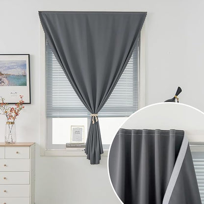 Magic Tape Blackout Curtains for Bedroom No Drillng Self Adhesive Curtains No Rod Small Window, 59" W X 96" L, Grey, 1 Panel
