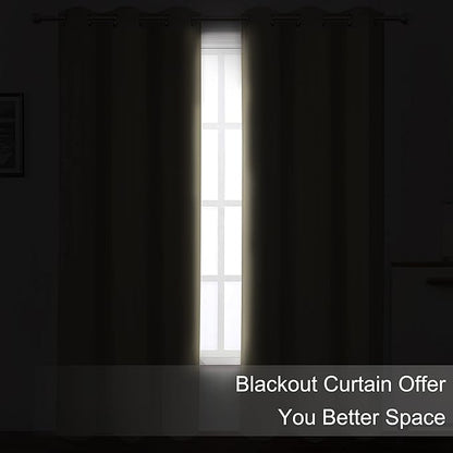 LEMOMO Blackout Curtains 66 x 84 inch/Beige Curtains Set of 2 Panels/Thermal Insulated Room Darkening Bedroom Curtains