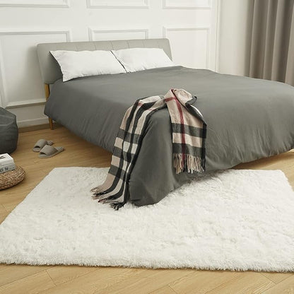 Amearea Premium Soft Fluffy Area Rug Modern Shag Carpet, 3x5 Feet, Fuzzy Shaggy Rugs for Bedroom Living Room Teen Apartment Decor, Comfortable Indoor Furry Dorm Carpets, Cream