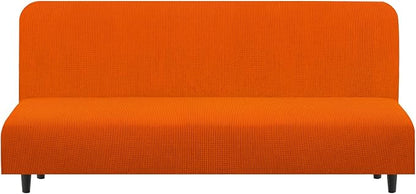 U-NICE HOME Stretch Futon Cover Armless Bed Slipcover - Soft Jacquard Fabric Washable for Pet Friendly, Orange