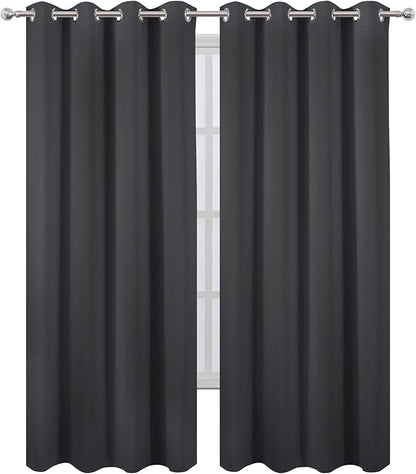 LEMOMO Blackout Curtains 52 x 84 inches Long Dark Grey Curtains Set of 2 Panels Thermal Insulated Room Darkening Curtains for Bedroom